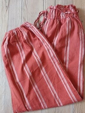Wide-Leg Striped Pull-On Pants in Coral Pink